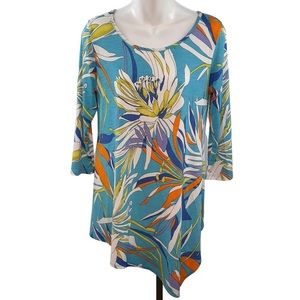 Clara Sun Woo Floral Scoop Neck Asymmetrical Vent Tunic Size XS